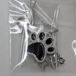 Sterling Silver Dog Paw Diamond Pendant NEW